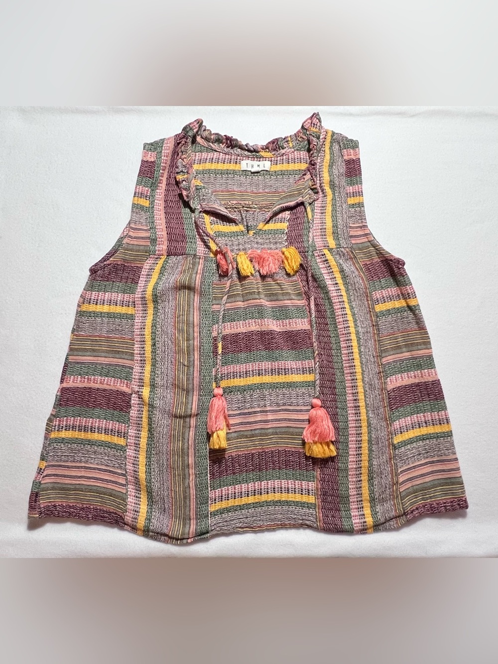 THML Boho Stripped Tassel Top